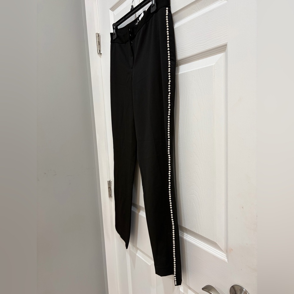 Express Black Skinny Pants with Pearl-Trim Side Stripe